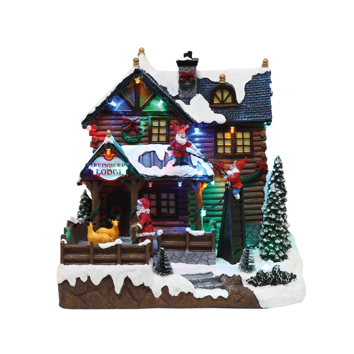 LED Light Up Santa's Reindeer Lodge - 24cm