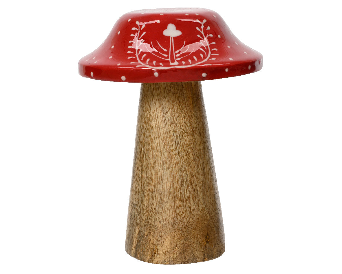 Woodland Mangowood Red and White Mushroom Decoration
