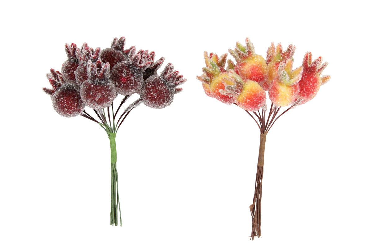 Gisela Graham - Red or Orange Frosted Rosehip Pick Bunch - 10cm Individual