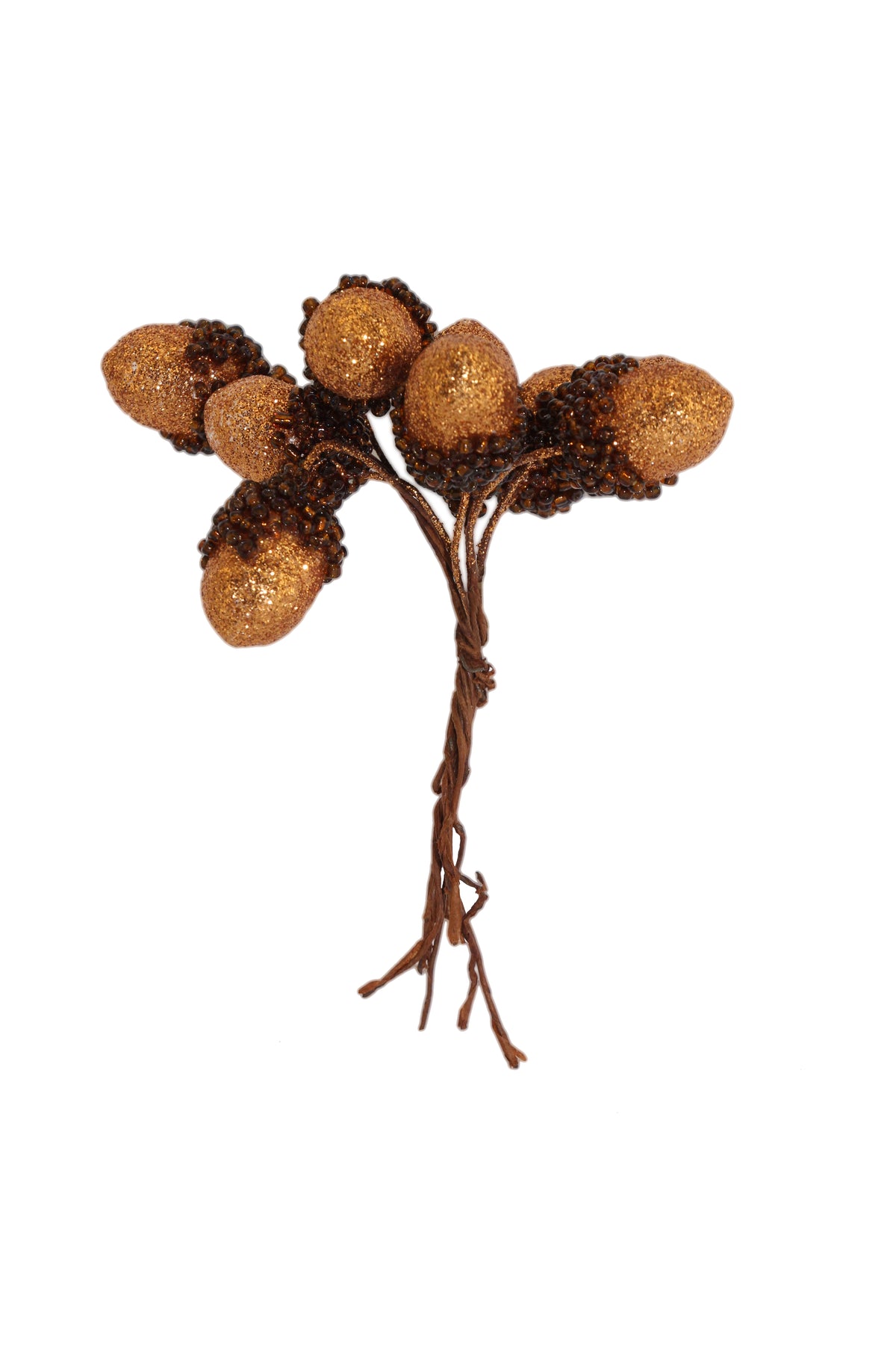 Gisela Graham - Copper Glitter Acorn Pick Bunch - 11cm