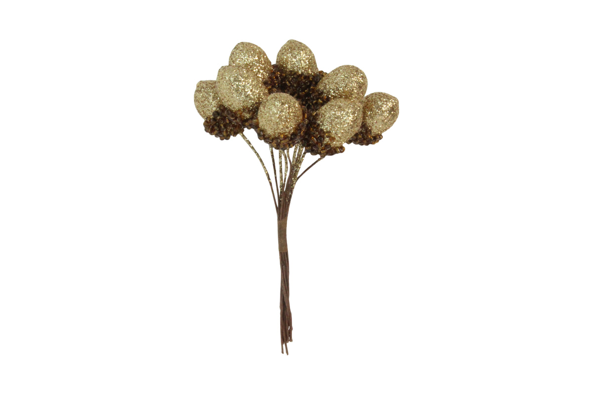 Gisela Graham - Gold Glitter Acorn Pick Bunch - 11cm