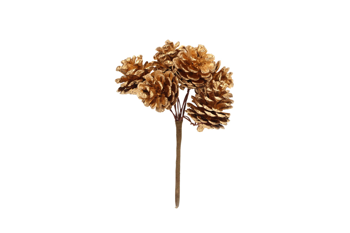 Gisela Graham - Natural/Gold Cone Pick Bunch - 14cm