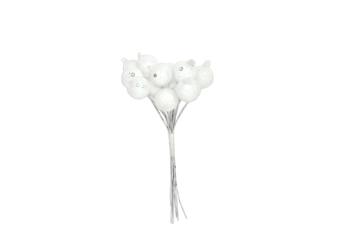 Gisela Graham - White Glitter Berry Pick Bunch - 12cm