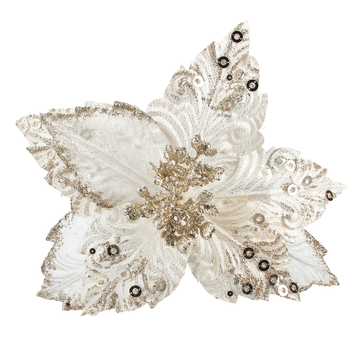 Gisela Graham - Cream Champagne Gold Fabric Poinsettia Pick - 26cm