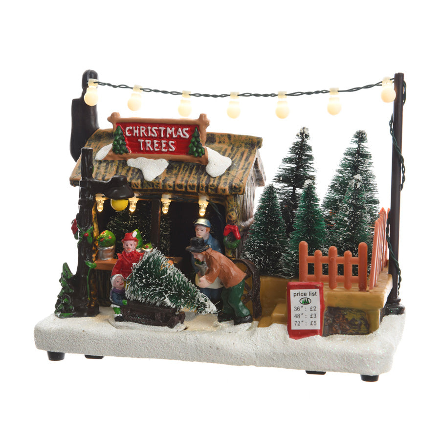 Lumineo Christmas Village Christmas Tree Shop Sales Booth with Lights