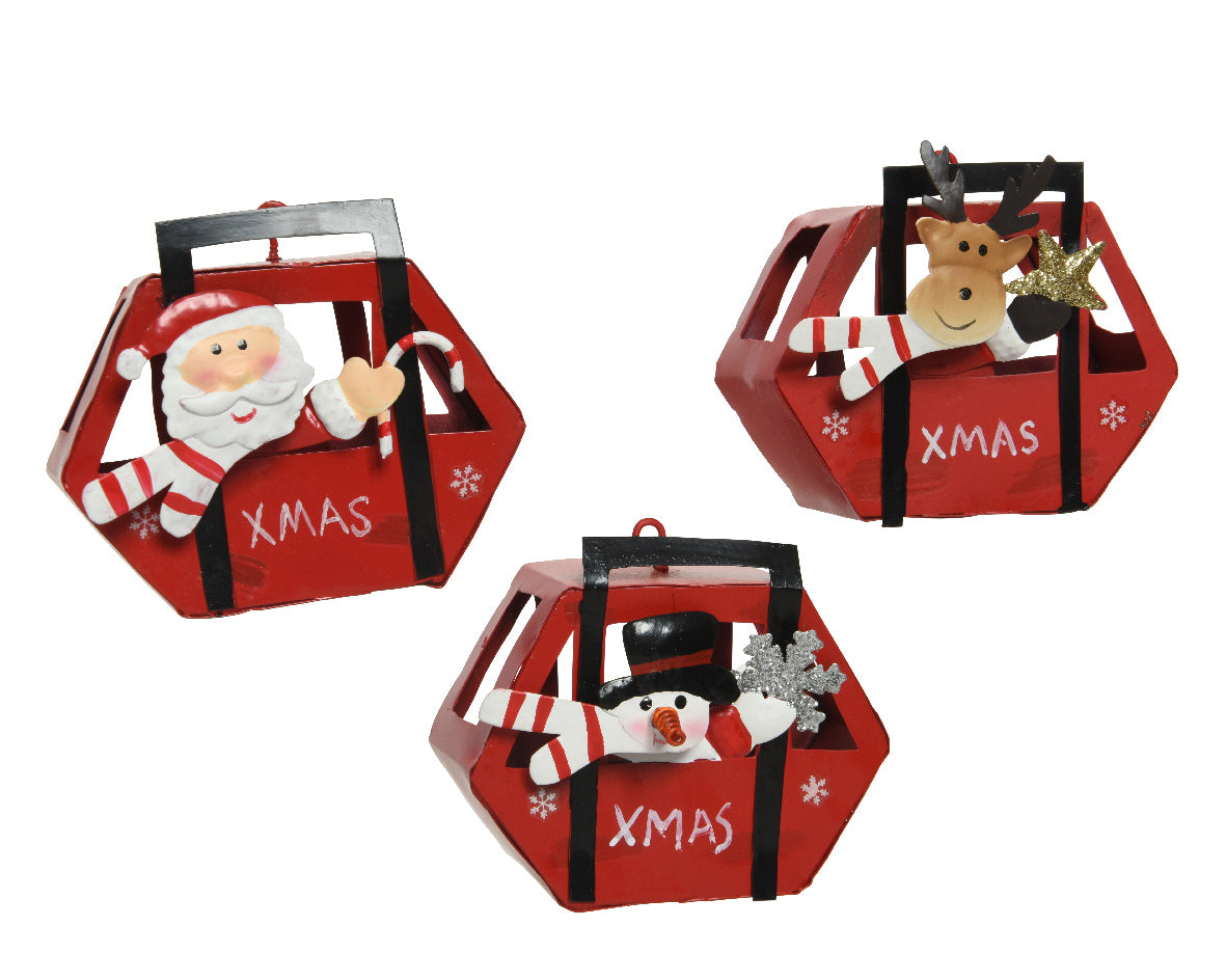 Christmas Figure in Red Cable CarI Metal Hanging Decoration