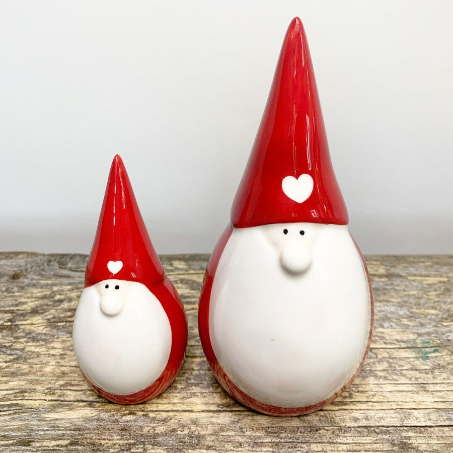 Red and White Heart Ceramic Christmas Gonk