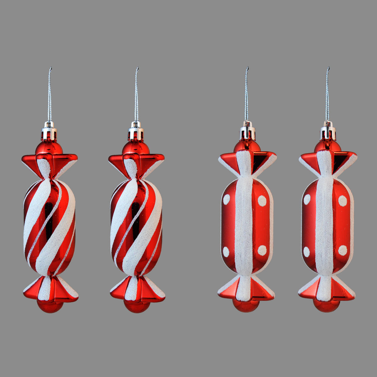 Red & White Candy Shaped Hanging Bauble Decoration - Pack of 2