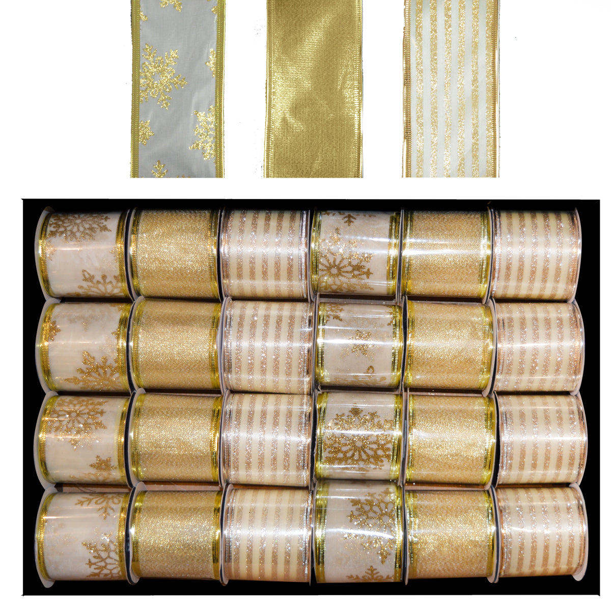 Golden Champagne Glitter Wired Ribbon
