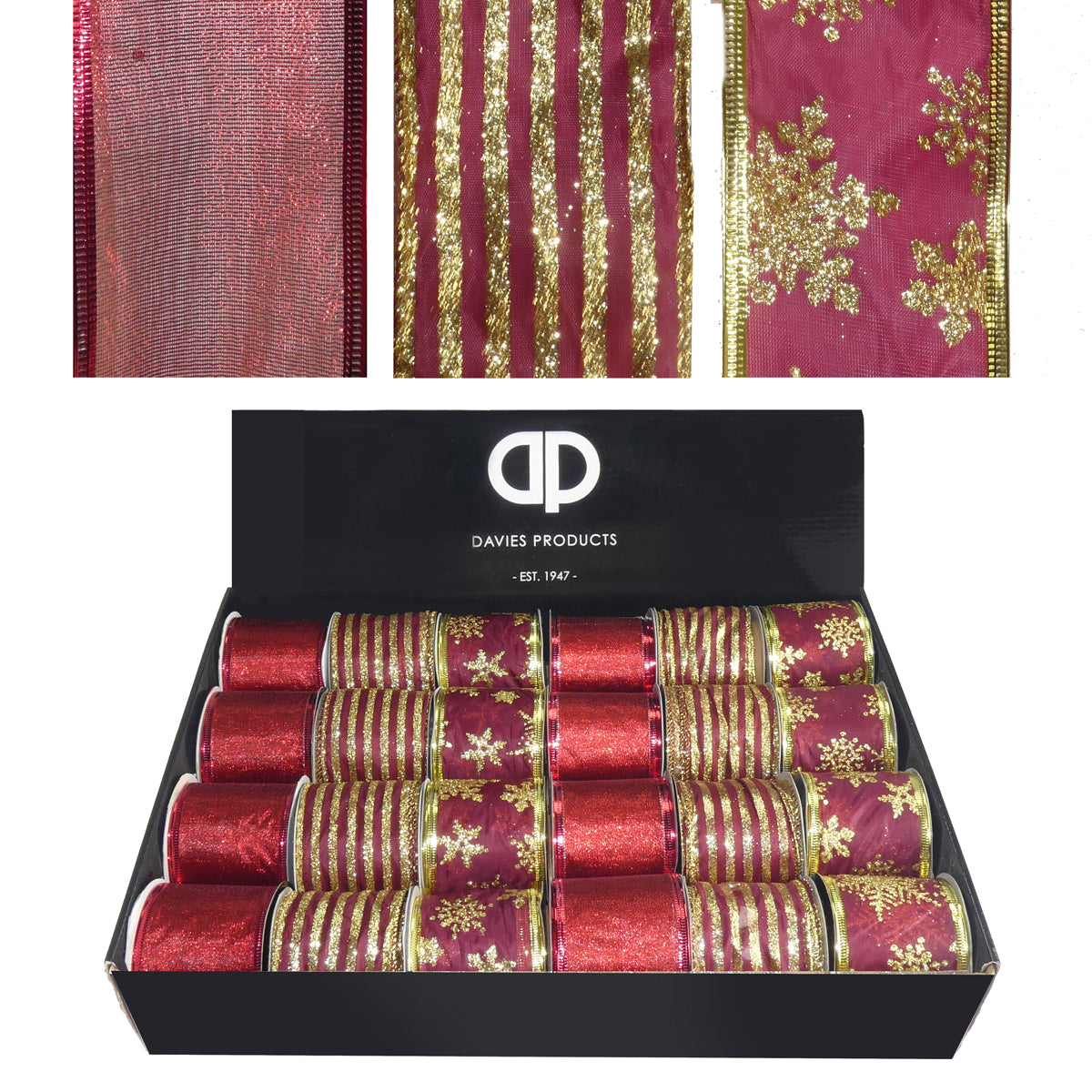 Christmas Red & Gold Glitter Wired Ribbon - 2.7m
