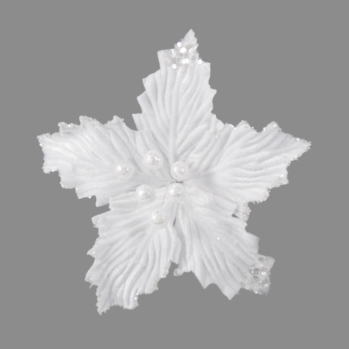 Large Clip on Poinsettia Artificial Flower White - 25cm
