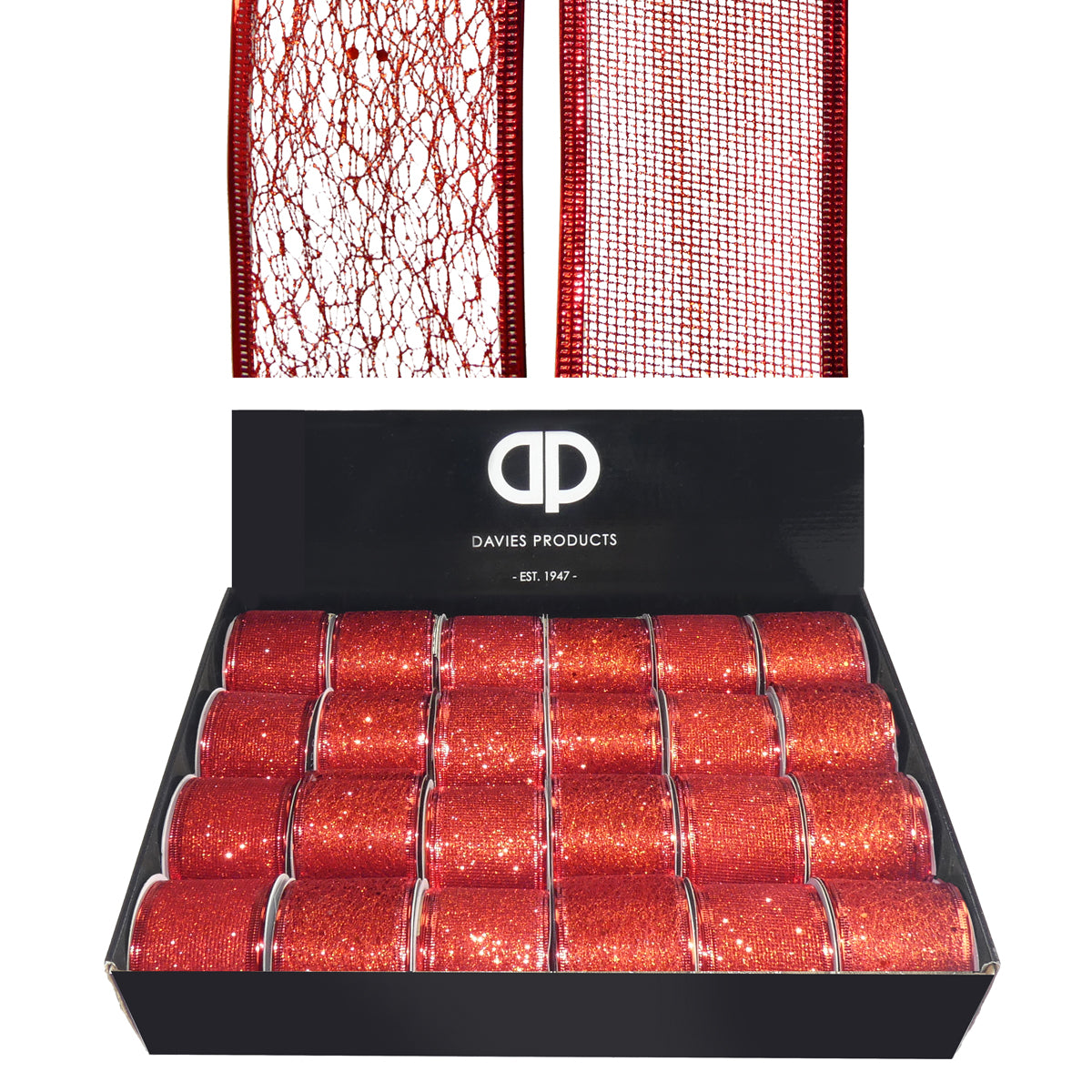 2.7m Christmas Red Glitter Wired Ribbon