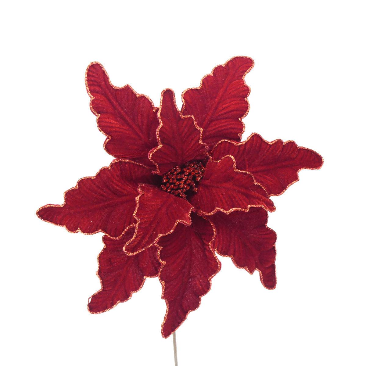 Super-Luxe Red Poinsettia Stem - 50cm
