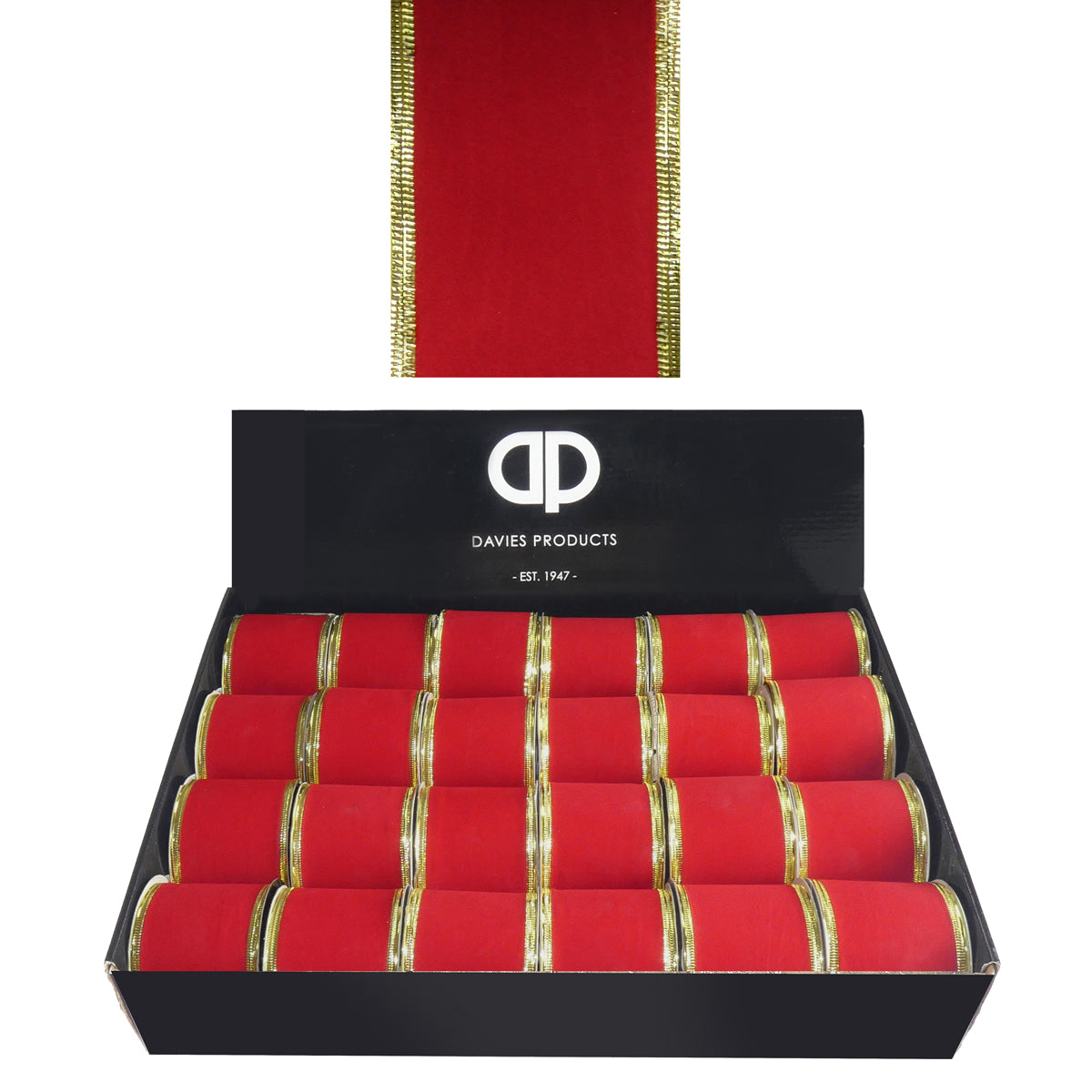 2.7m Christmas Red & Gold Velvet Wired Ribbon