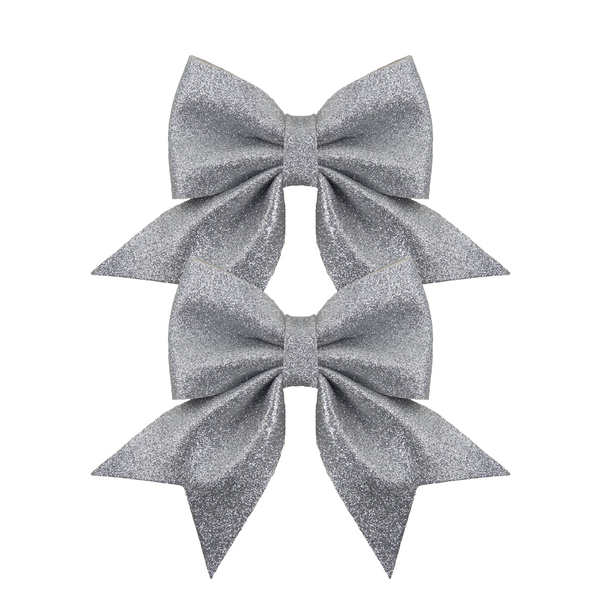 Luxe Sparkly Glitter Silver Bows / Ribbons - Pack of 2