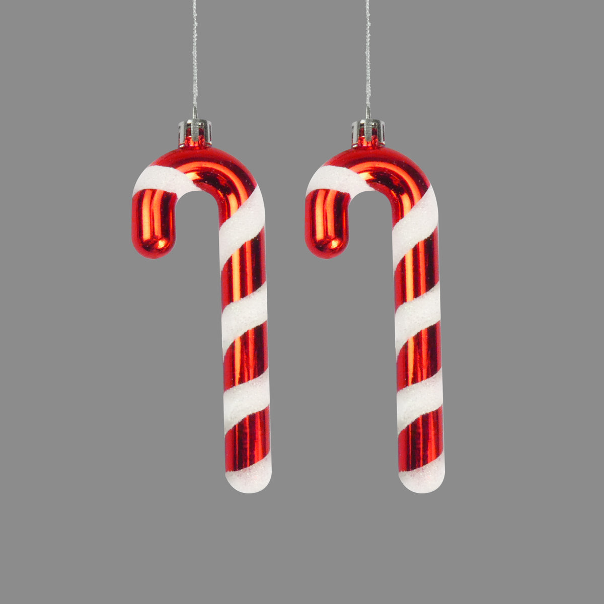 Shiny Red and White Cane Cane Baubles - Set of 2 - 12cm