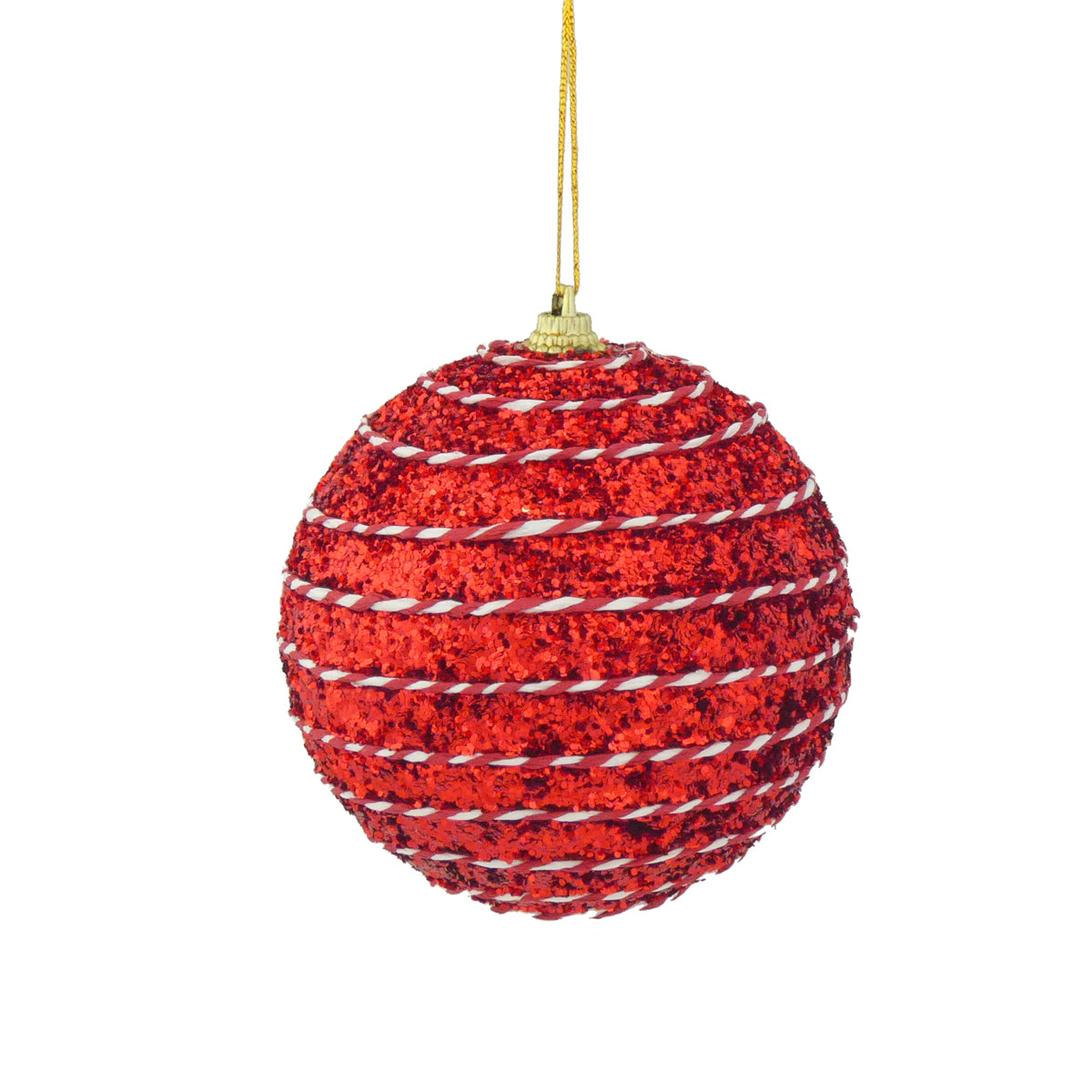 Red with Red & White Candy Cane String Glitter Bauble Tree Decoration