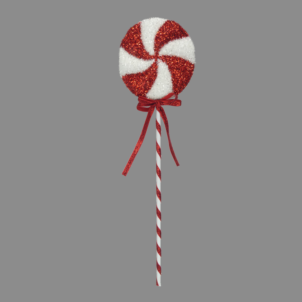 X-Large Tinsel Red & White Swirl Lollipop with Candy Cane Stripe Stick 48cm