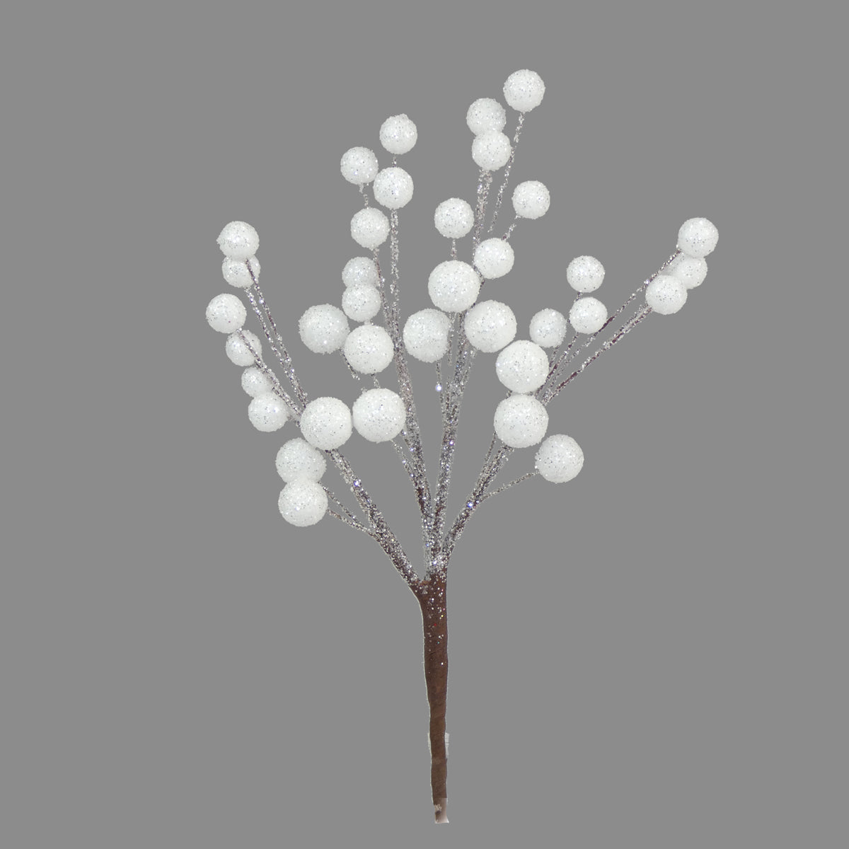 White Wired Glitter Berry Pick - 18cm