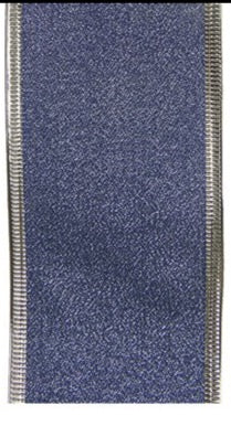 Navy Print & Glitter Wired Ribbon - 2.7m