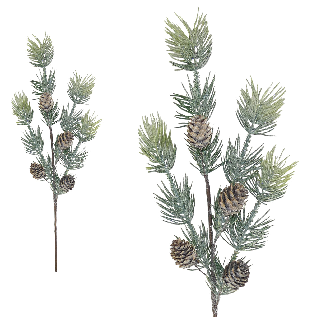 Sparkly Frosted Fir and Cone Stem - 52cm