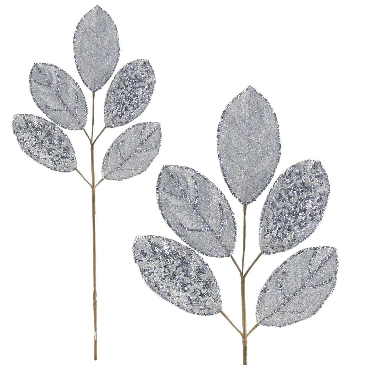 Silver Luxury Leaves Stem - 64cm