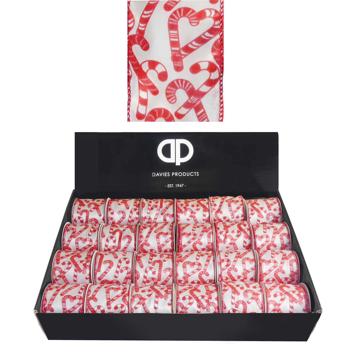 Red & White Candy Cane Wired Ribbon - 2.7m