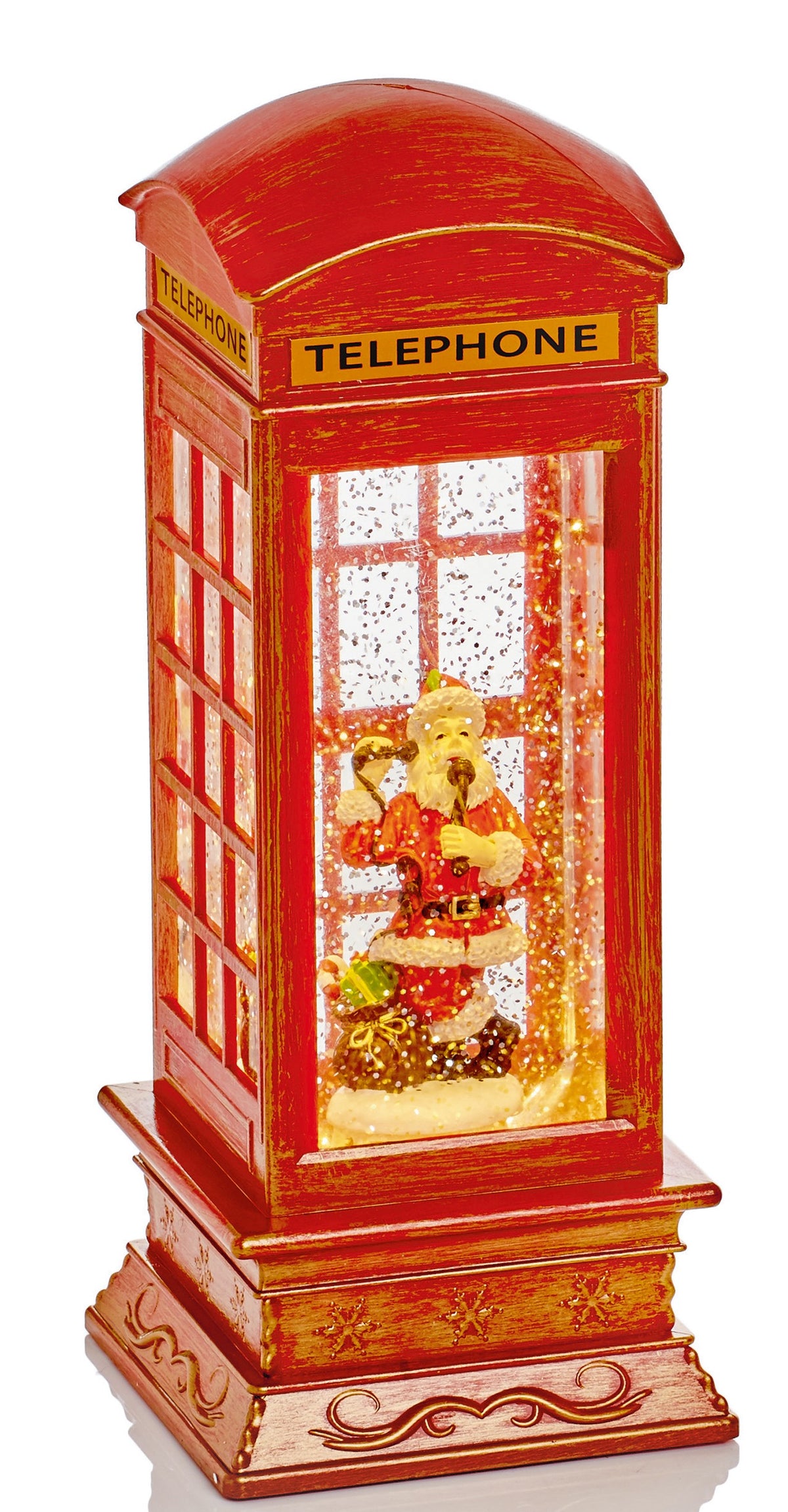 Special Offer - Battery Operated Christmas Telephone Box Glitter Water Spinner with Warm White LEDs - 27cm