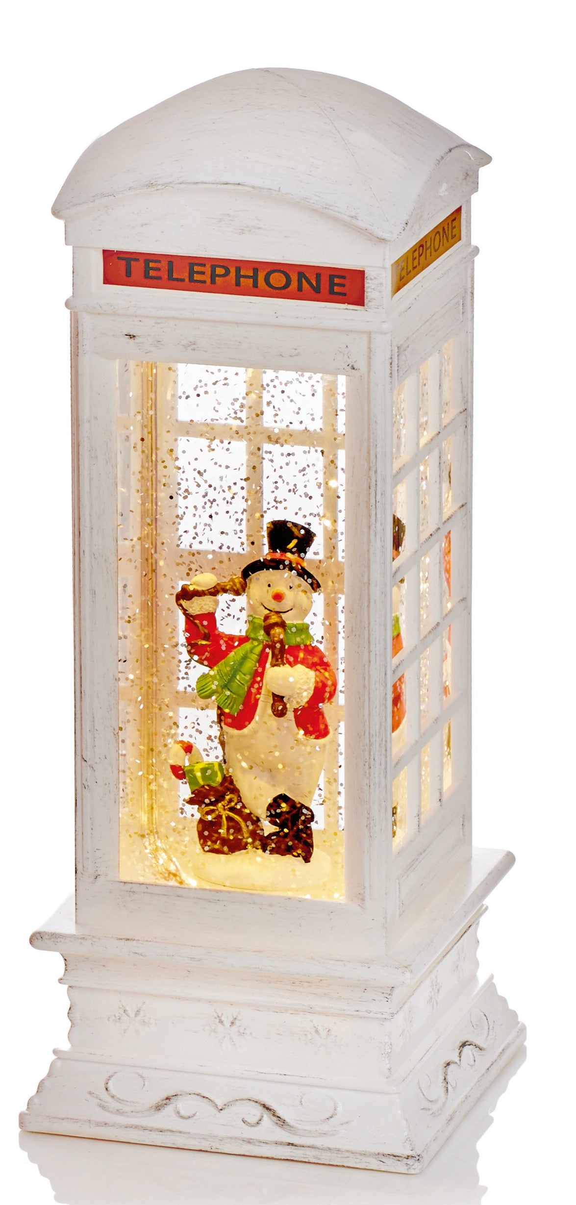 Special Offer - Battery Operated Christmas Telephone Box Glitter Water Spinner with Warm White LEDs - 27cm