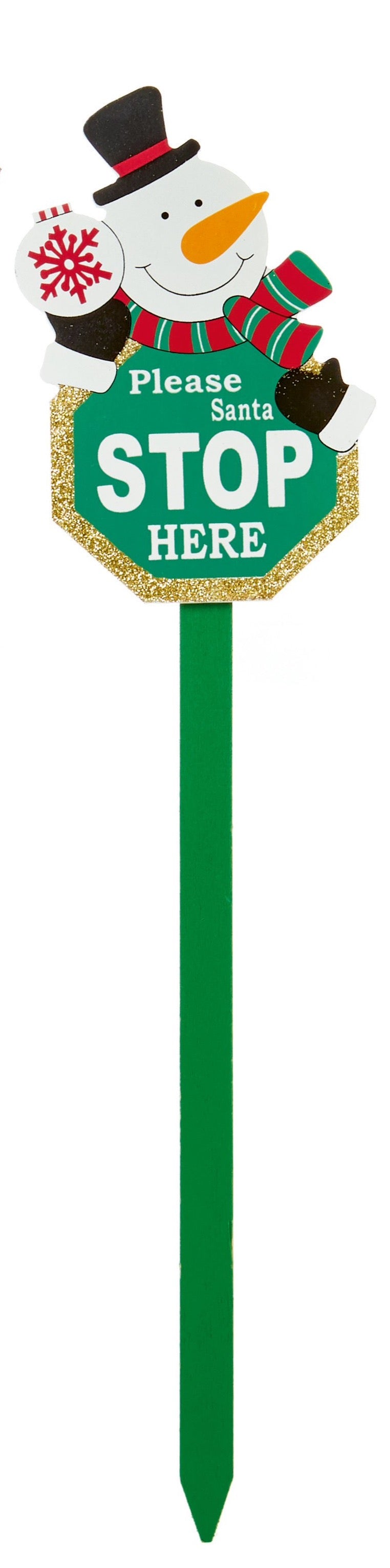 Santa Stop Here Wooden Garden Stake Sign - 49cm