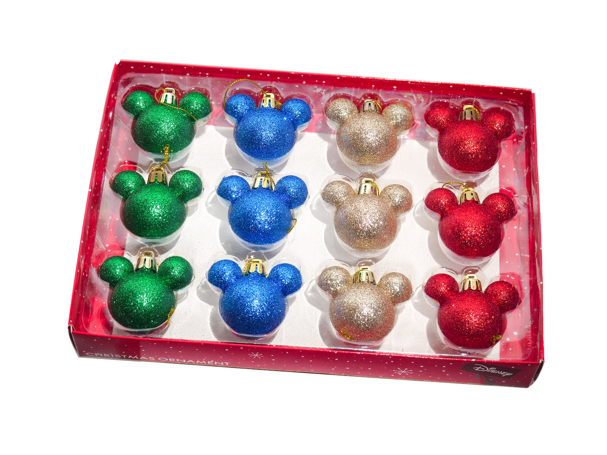 Disney Mickey Mouse Ears Mini Glitter Baubles - Box of 12