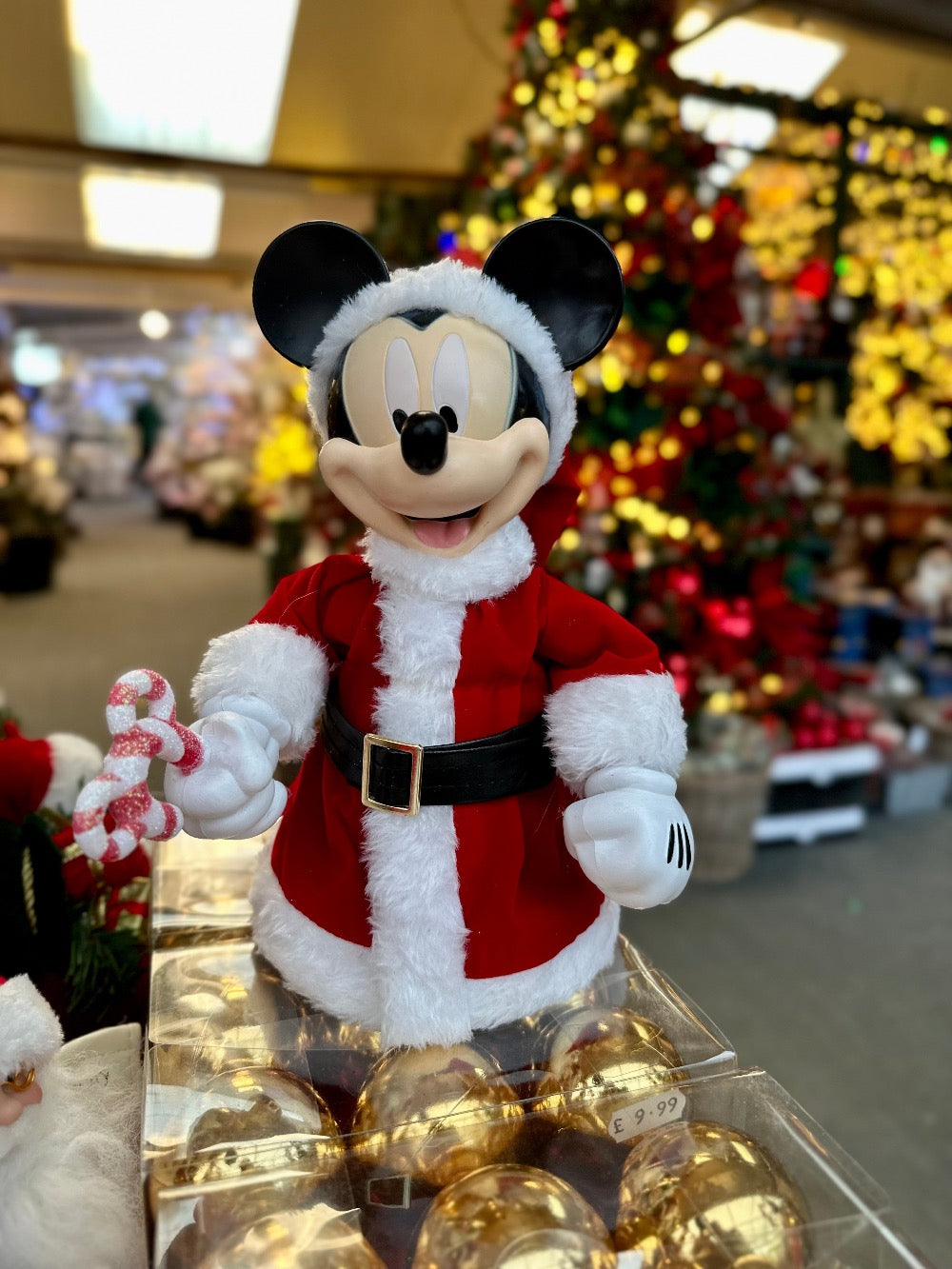 Disney Mickey Mouse Santa Tree-topper Table-piece with Bendable Arms & Candy Cane