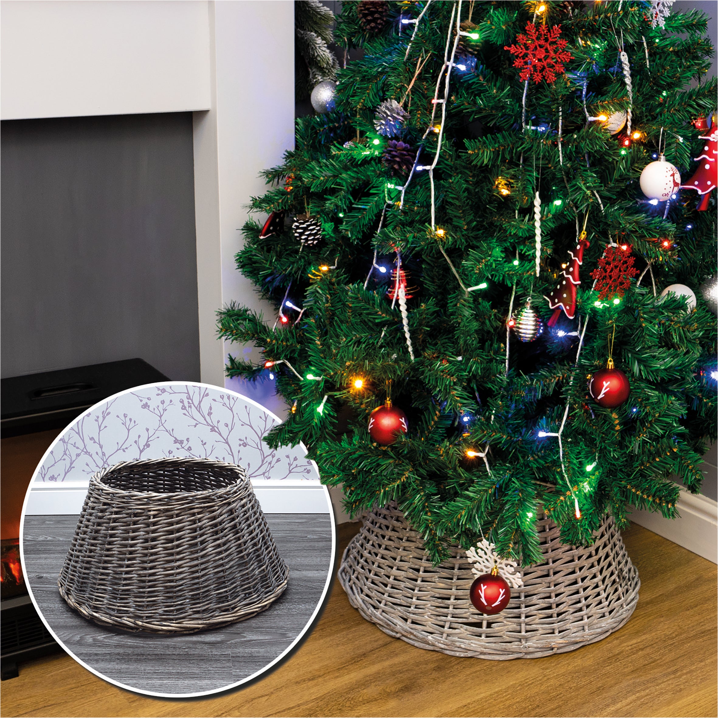 Grey wicker store tree skirt