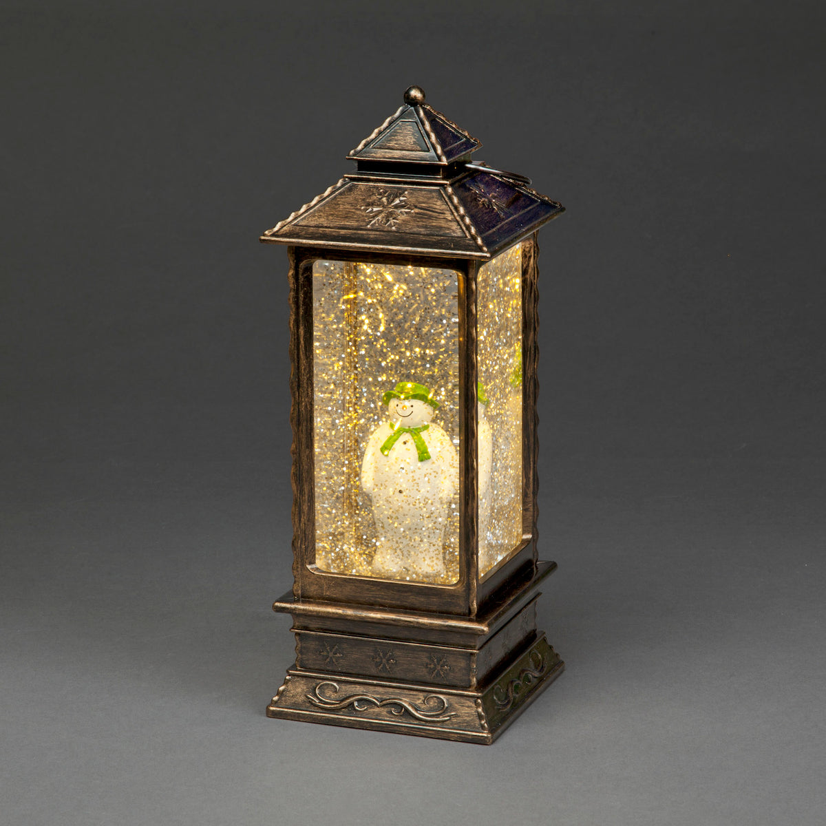 Copper Water Spinner Lantern with The Snowman - Battery Operated 28cm