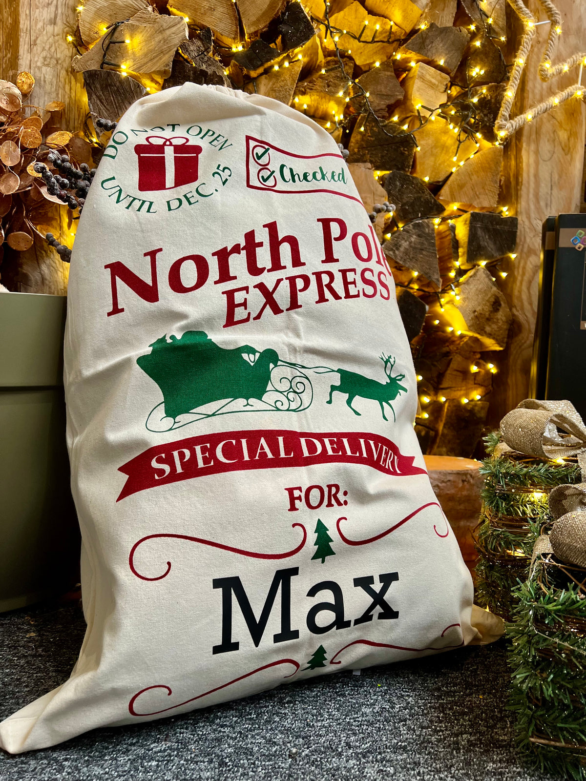 Personalised / Customisable North Pole Express Christmas Santa Present Sack - Large 70 x 50cm