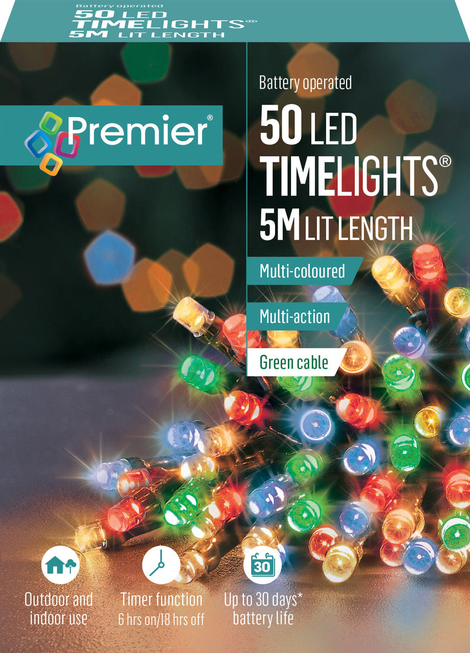 Battery Operated Multi Action Multi Coloured LED Timelights Green Cable