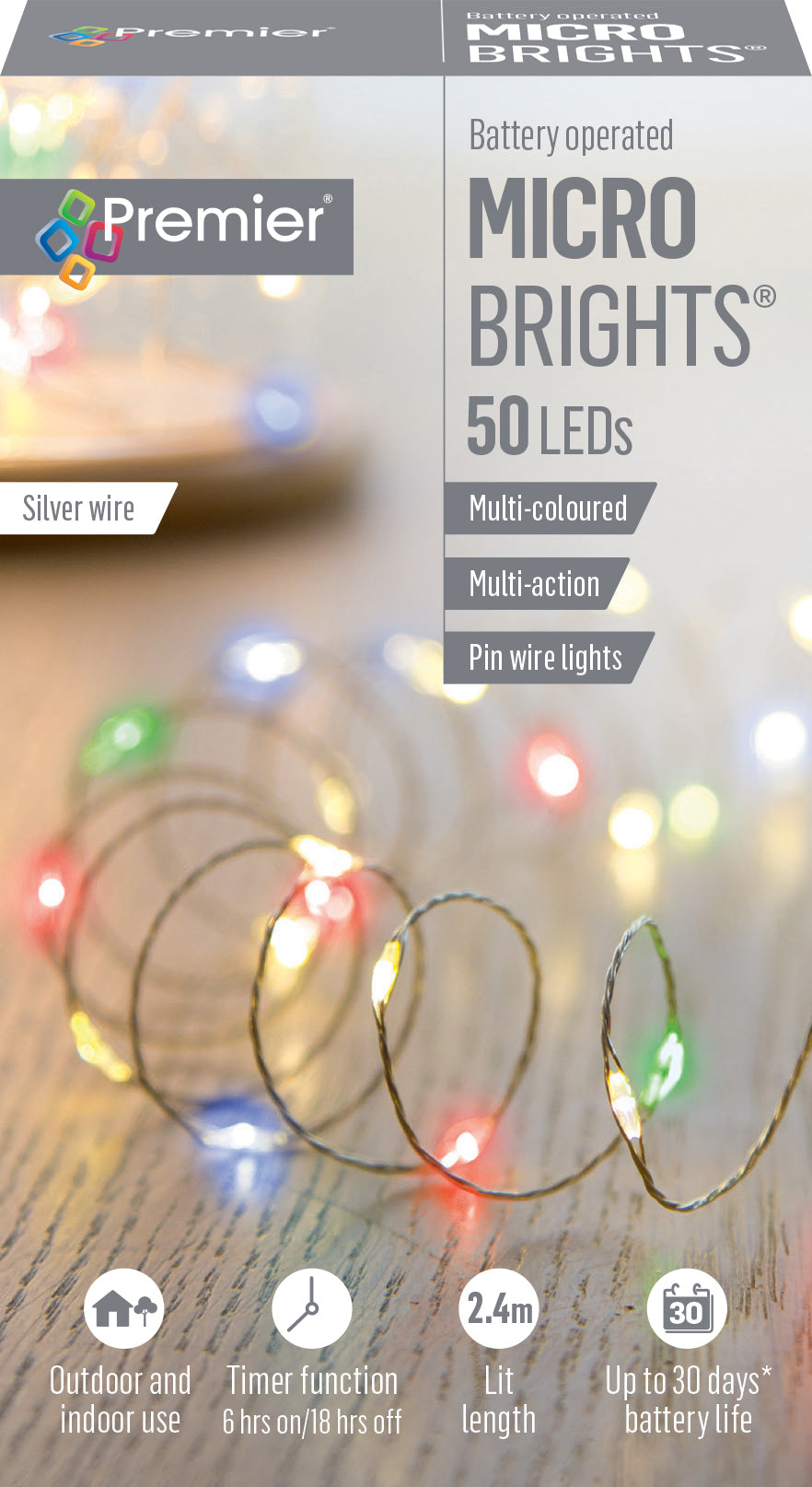 Battery Operated Multi Coloured Multi Action Pin Wire Microbrights with Timer