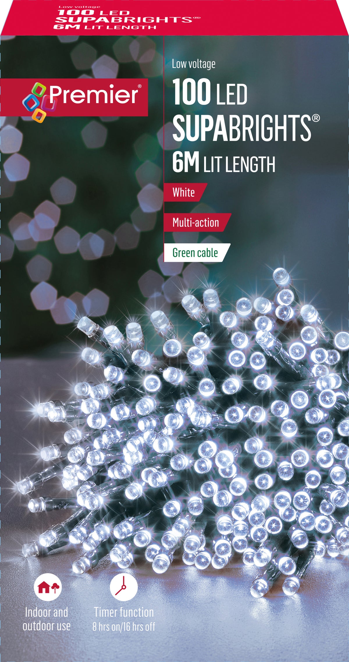 Premier - Cold / Cool White LED Multi Action SupaBrights Christmas Lights