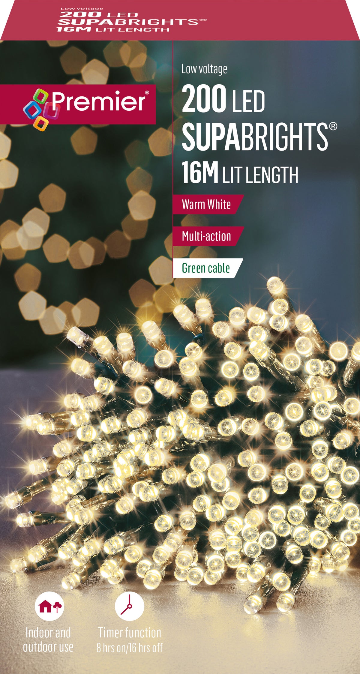 Premier - Warm White LED Multi Action SupaBrights Christmas Lights