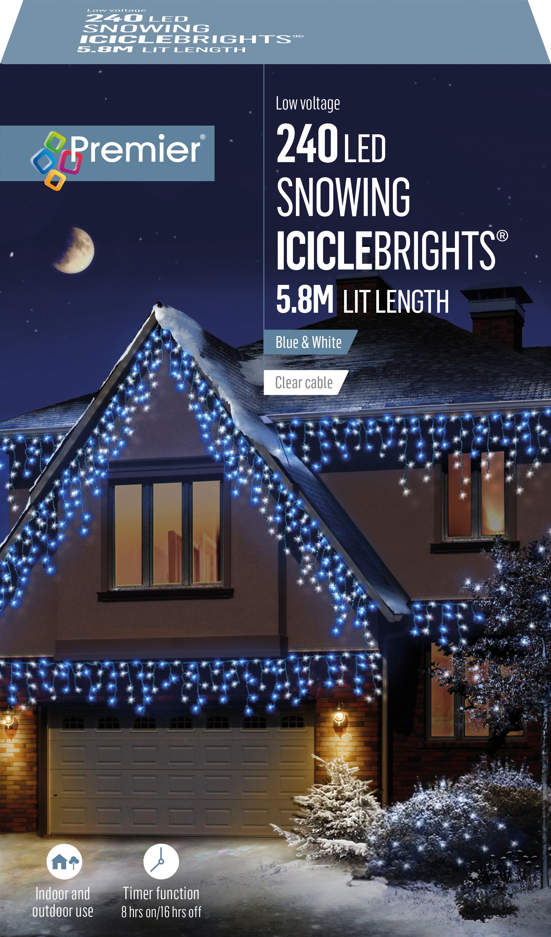 Blue and white icicle lights online