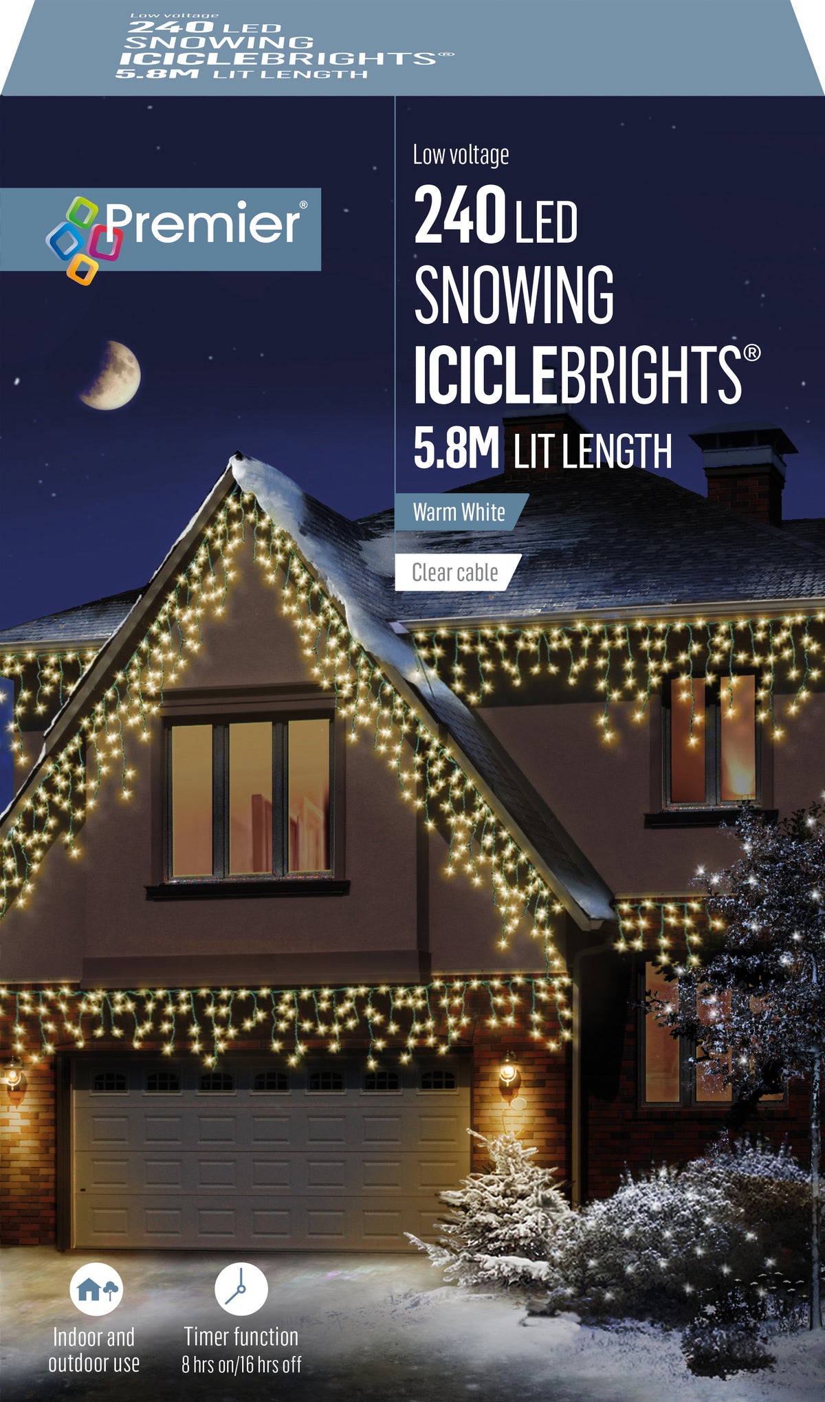 Premier - Warm White Snowing Iciclebrights Icicle Lights with Timer & Multi Action