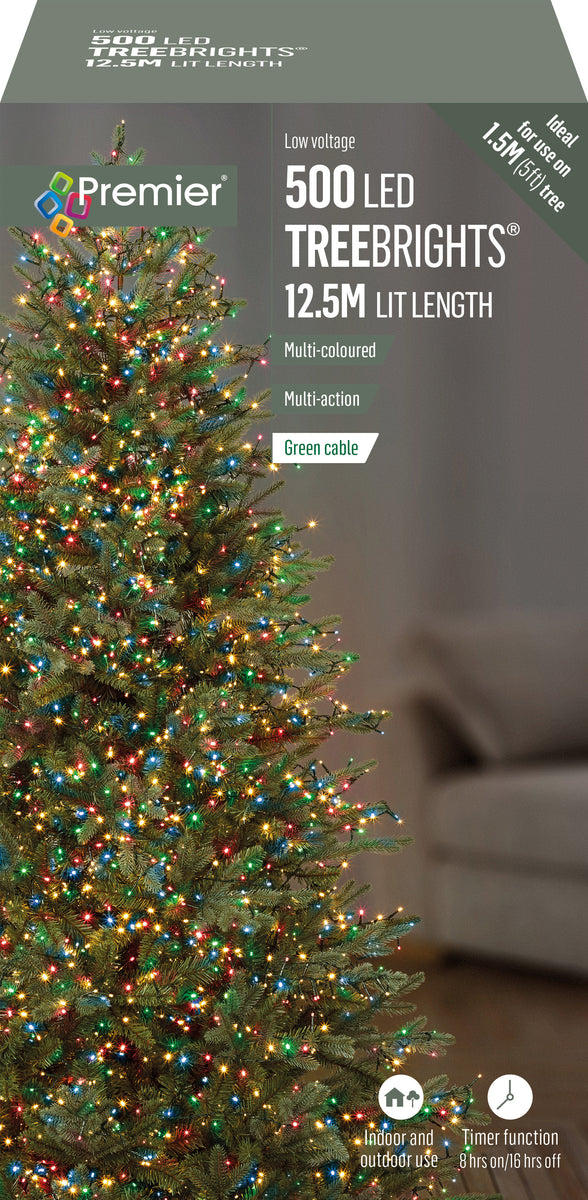 Premier Multi Coloured Multi Action LED Tree Brights Timer Christmas T ...