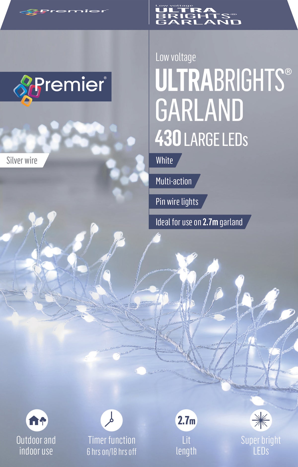 Premier Multi Action Silver Ultrabrights LED Garland