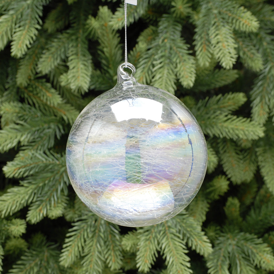 12cm Clear Glass Christmas Bauble with Spun Glass Inside