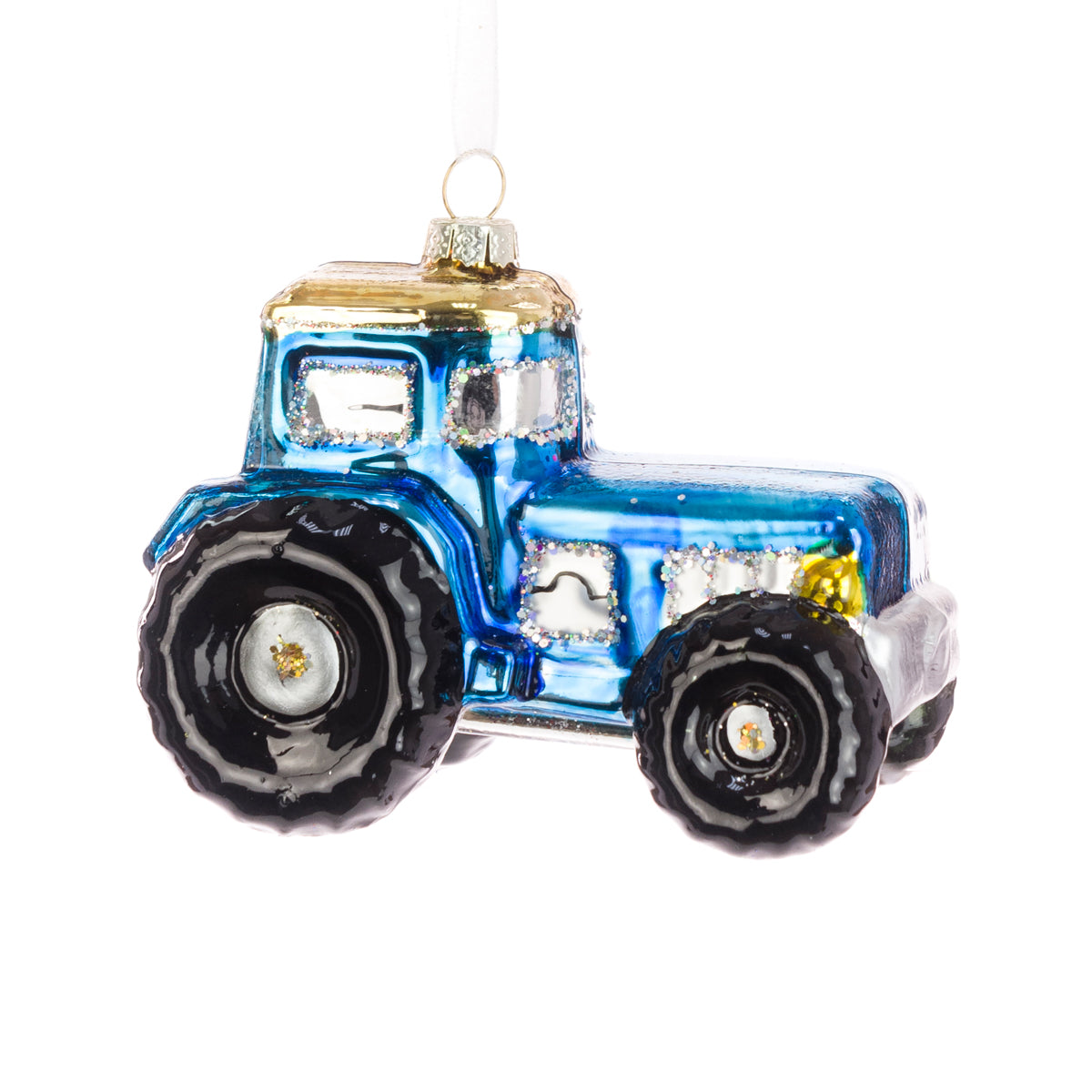 Glass Tractor Shaped Hanging Christmas Bauble - 8cm