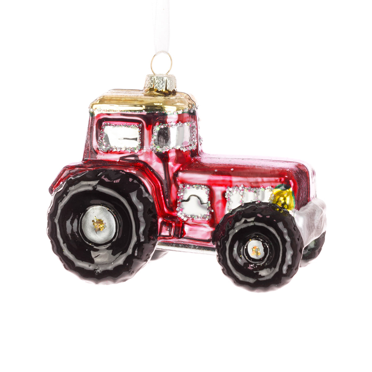 Glass Tractor Shaped Hanging Christmas Bauble - 8cm