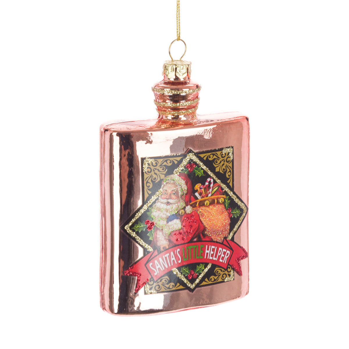Glass Hip Flask Christmas Tree Bauble Hanging Decoration
