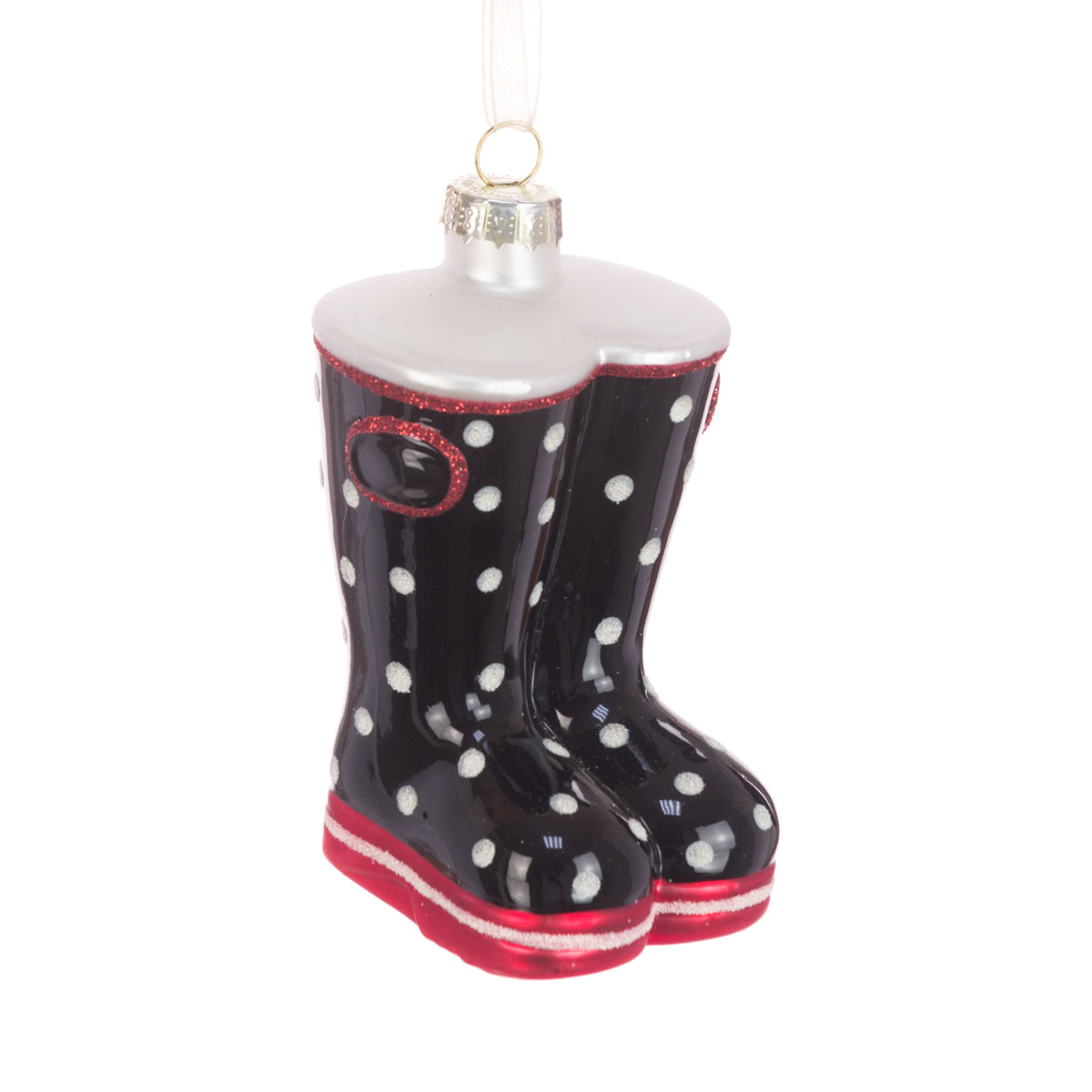 Glass Spotty Welly Boots Hanging Bauble Decoration