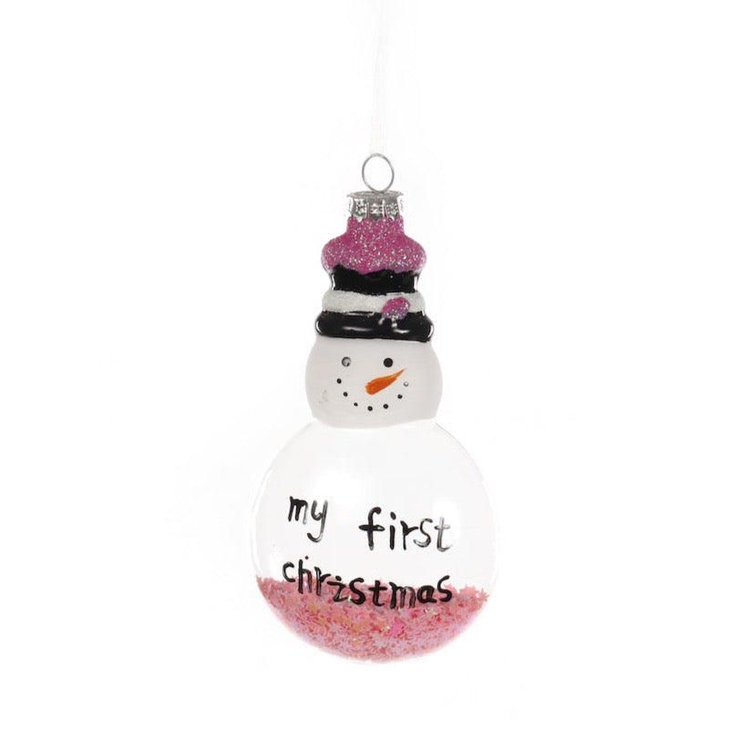My 1st Christmas Baby Snowman with Pink Stars - 13cm