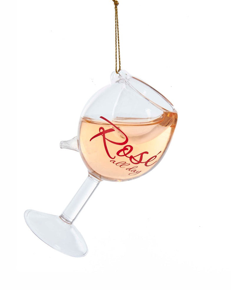 Glass Rose Wine Christmas Tree Bauble with Real Wine Liquid Effect